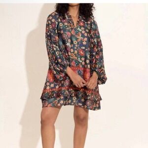 Floral Boho Shift Dress in Teal and Rust